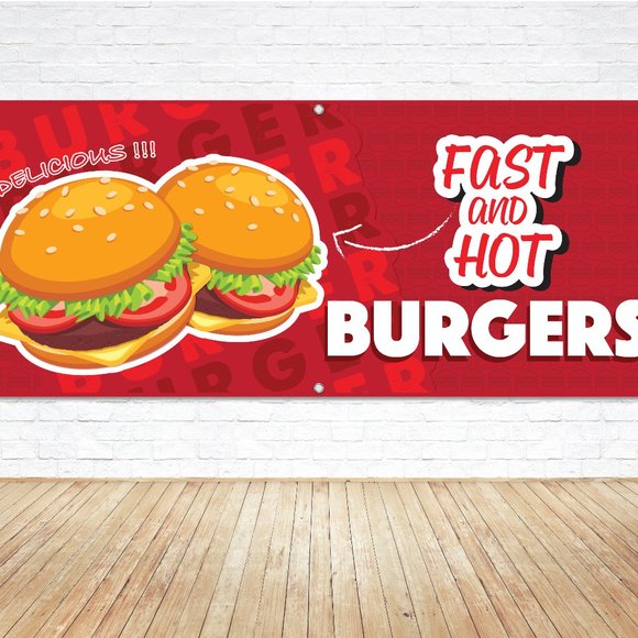 BURGERS Vendor Generic Vinyl 5ft. Banner Hamburger Festival Canopy Food Signage - Picture 1 of 5